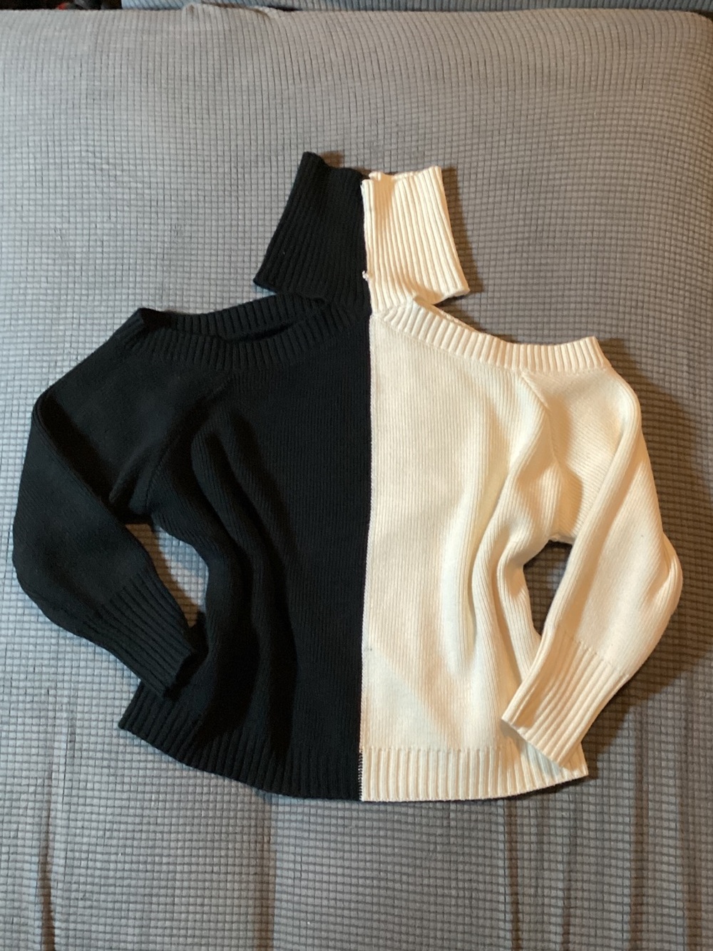 SHEIN Black & Cream Off-the-Shoulder Colorblock Sweater